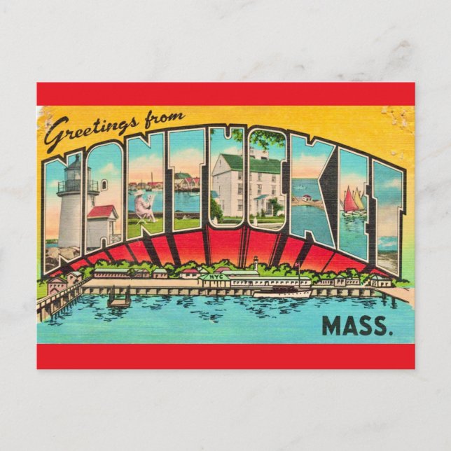 Cartão postal antigo da Ilha Nantucket (Frente)