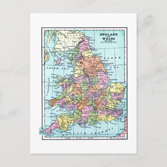Cartão postal antigo da Inglaterra e País de Gales (Frente)