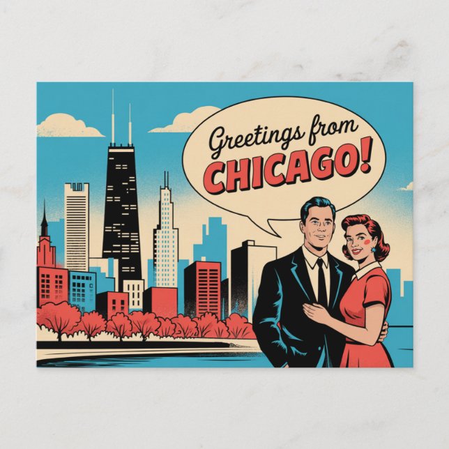 Cartão Postal Antigo de Chicago | Saudações de Chi (Frente)