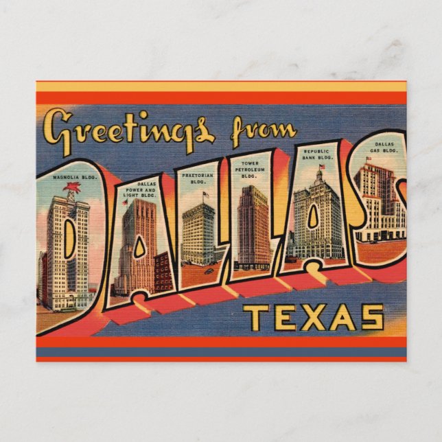 Cartão postal antigo de Dallas Texas (Frente)