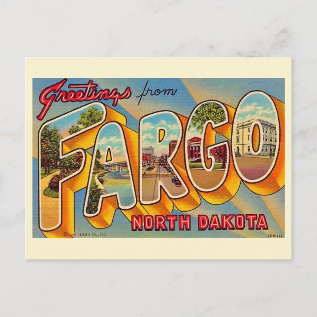 Cartão postal antigo de Fargo ND (Frente)
