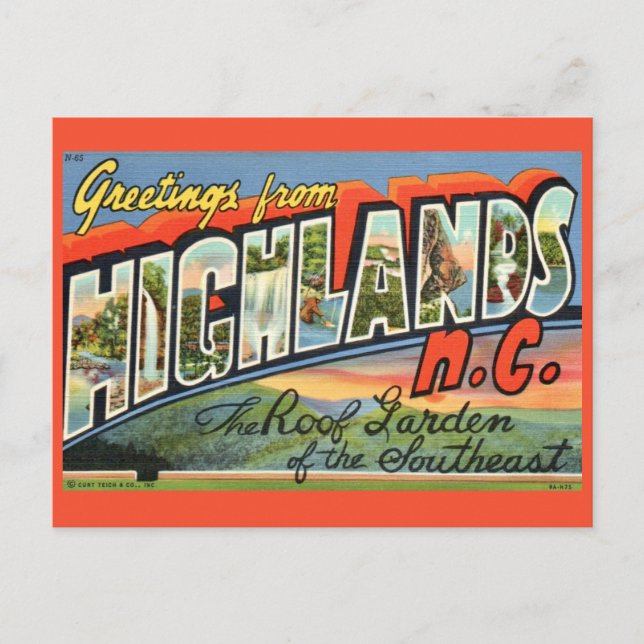 Cartão postal antigo de Highlands NC (Frente)