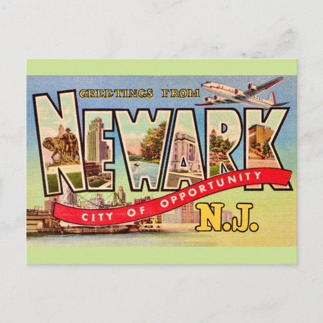 Cartão postal antigo de Newark NJ (Frente)