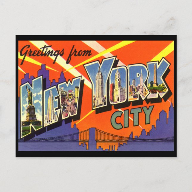 Cartão postal antigo de Nova York (Frente)