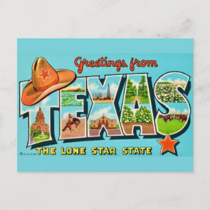 Cartão Postal Antigo de Saudação do Texas