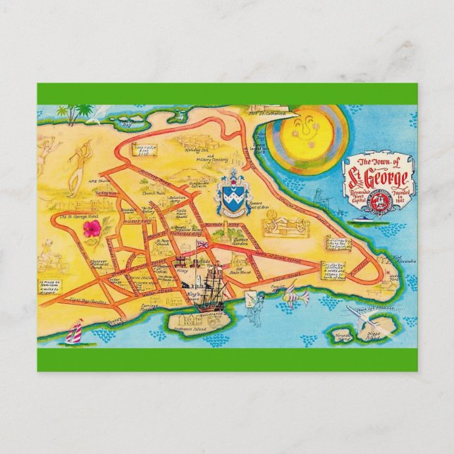 Cartão postal antigo de St George Bermudas (Frente)