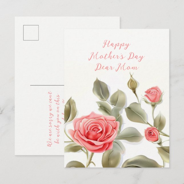 Cartão Postal Antigo do Dia das Mães com Rosas Cor (Frente/Verso)