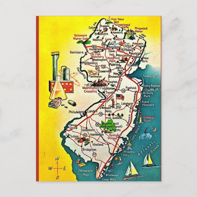 Cartão Postal Antigo do Estado de Nova Jersey (Frente)