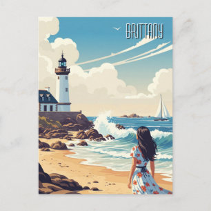 Cartão postal antigo do farol da praia da Bretanha