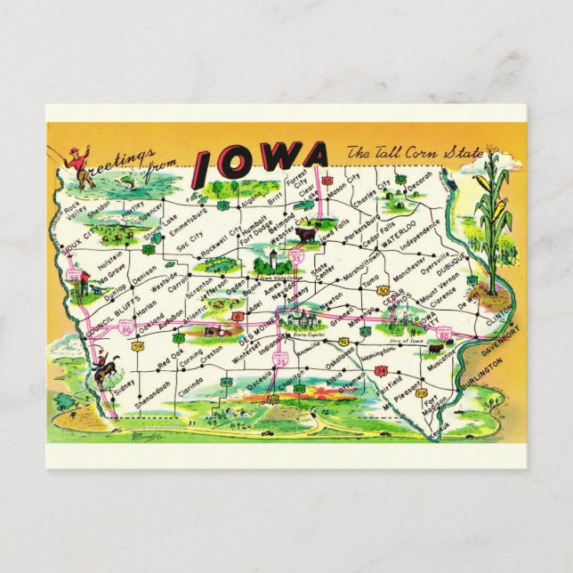 Cartão postal antigo do Iowa (Frente)