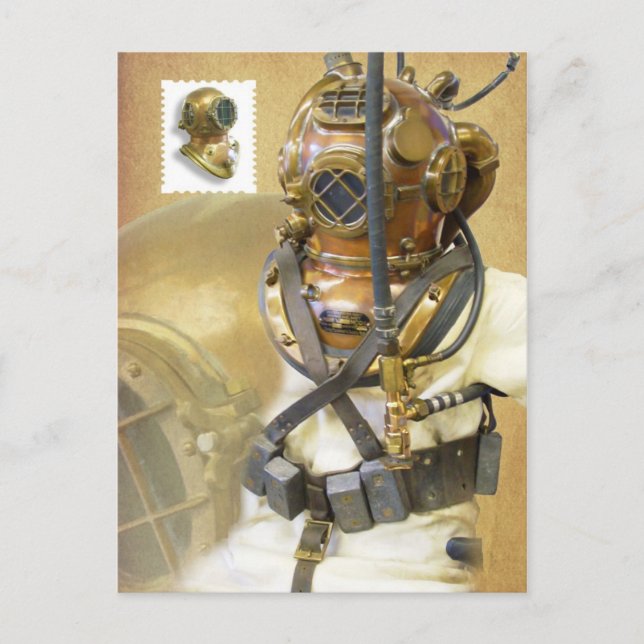 Cartão Postal Antigo Equipamento de Mergulho, História do Museu  (Frente)