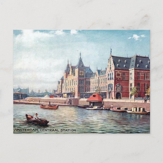 Cartão postal antigo - Estação Central, Amsterdã (Frente)