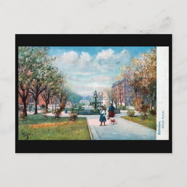 Cartão Postal Antigo - Eutaw Place, Baltimore, Md (Frente)