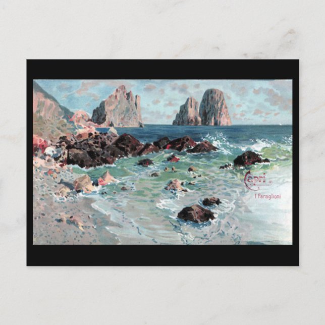 Cartão postal antigo - Faraglioni, Capri, Itália (Frente)