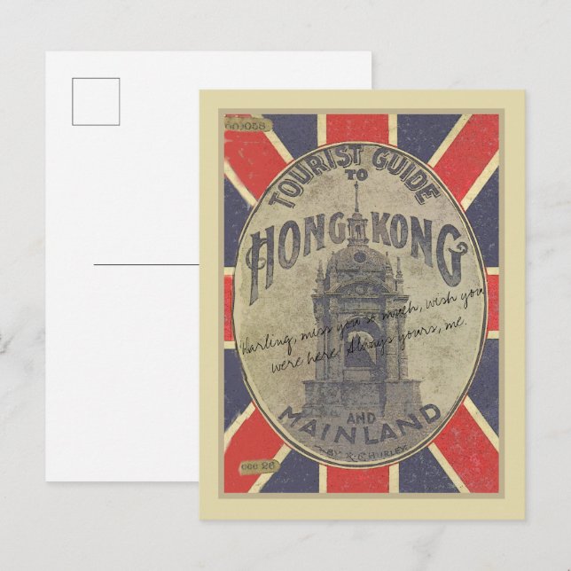 Cartão Postal Antigo Guia Turístico de Hong Kong com o Union Jac (Frente/Verso)
