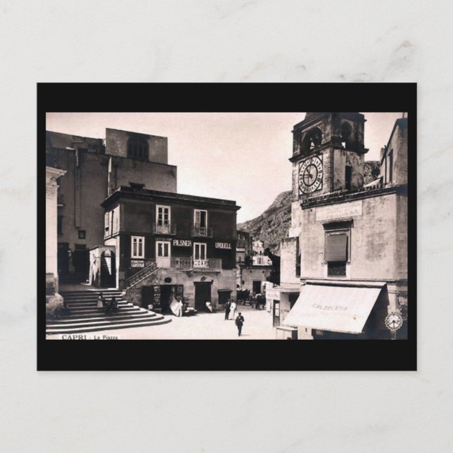 Cartão postal antigo - La Piazza, Capri, Itália (Frente)