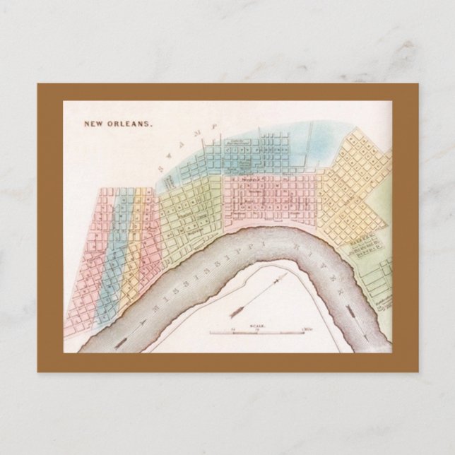 Cartão postal Antigo Mapa de Nova Orleans Louisian (Frente)