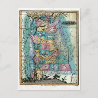 Cartão Postal Antigo Mapa do Alabama em 1826
