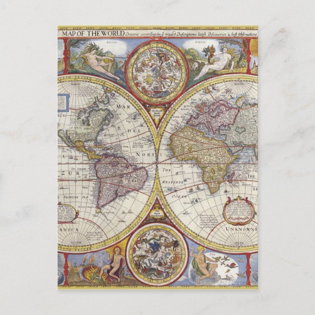 Cartão Postal Antigo Mapa do Mundo (Frente)