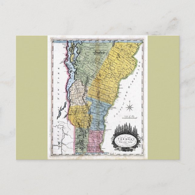 Cartão Postal Antigo Mapa Vermont 1814 (Frente)