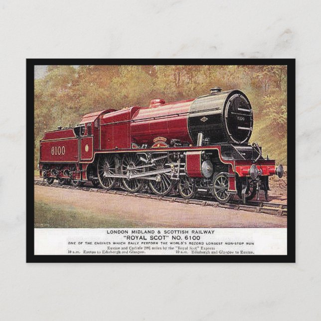 Cartão Postal Antigo - Motor LMS 6100 "Royal Scot" (Frente)