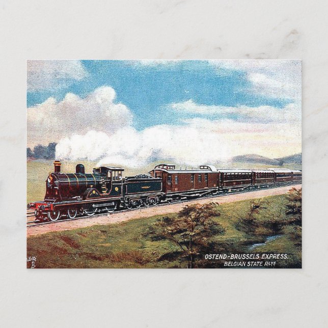 Cartão postal antigo - Ostende - comboio expresso  (Frente)