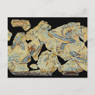 Cartão Postal antigo peixe grego pintando mural de arte fresca