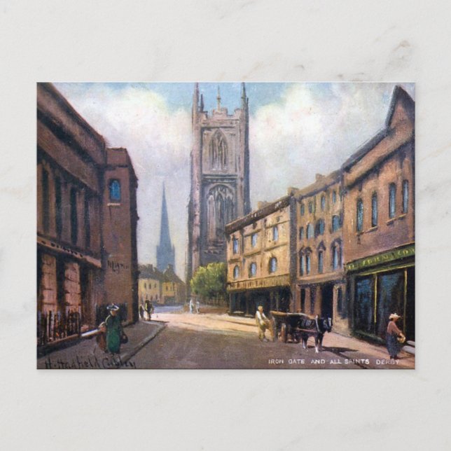 Cartão postal antigo - Porta de ferro, Derby (Frente)