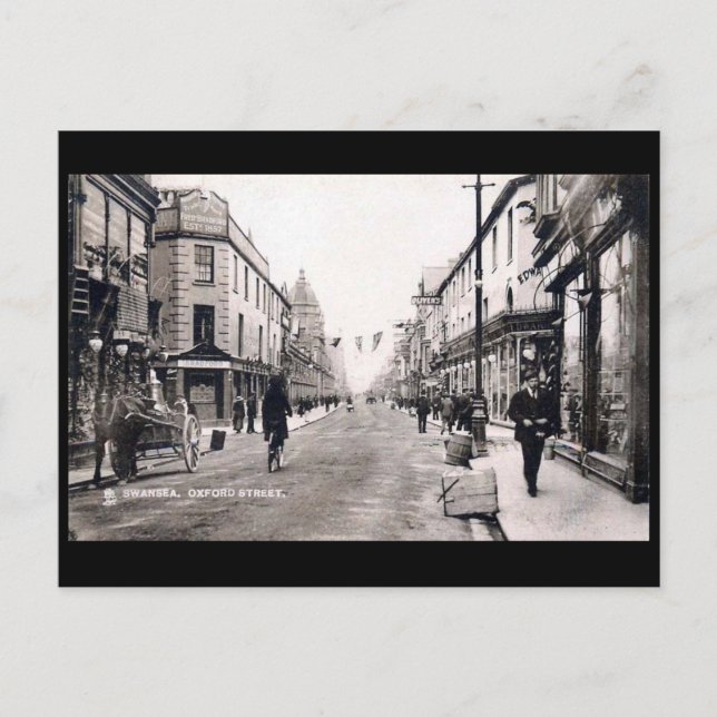 Cartão postal antigo - Rua Oxford, Swansea (Frente)