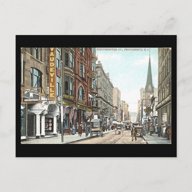 Cartão postal antigo - Rua Westminster, Providence (Frente)