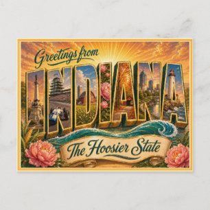 Cartão Postal Antigo Saudações de Indiana