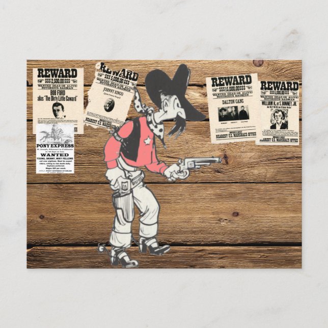 Cartão Postal Antigo Sherrif Com Arma Desenhada (Frente)