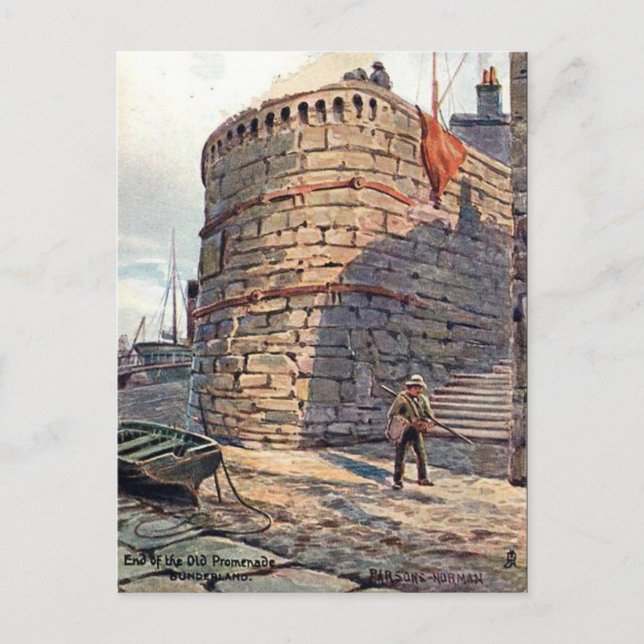 Cartão postal antigo - Sunderland, Tyne e Visto (Frente)