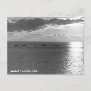 Cartão postal antigo - Sunset, Land's End, Cornwal