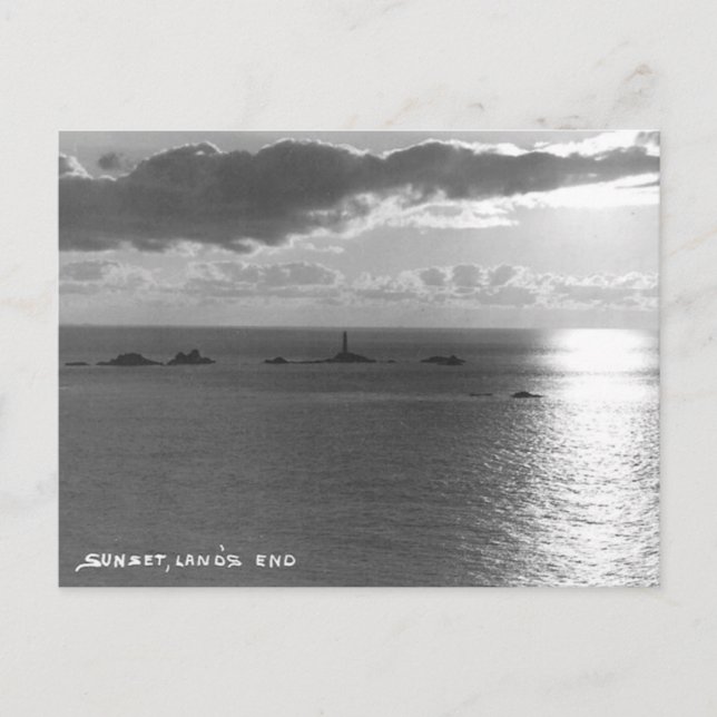 Cartão postal antigo - Sunset, Land's End, Cornwal (Frente)