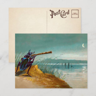 Cartão postal antigo vitoriano de inseto e lua