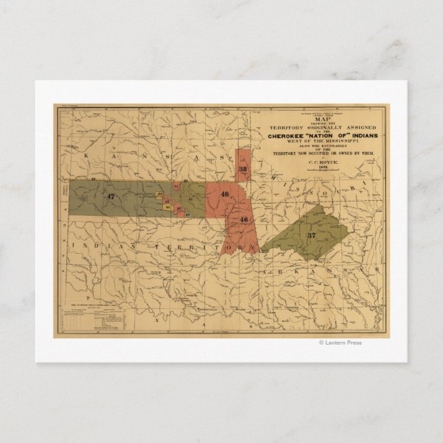 Cartão Postal Antigos limites da "Nação dos" índios Cherokee (Frente)