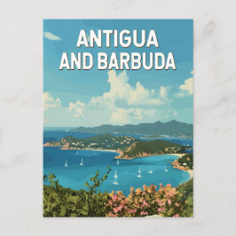 Cartão Postal Antígua e Barbuda Ilustração Retro Viagem de Arte