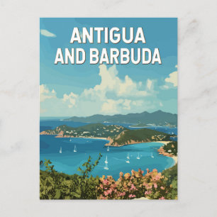 Cartão Postal Antígua e Barbuda Ilustração Retro Viagem de Arte