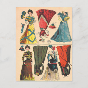 Cartão Postal Antiguidade Vintage Bonecos vitorianos roupa armad