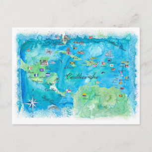 Cartão Postal Antilhas de Mapa de Posteres de viagens de Cruzeir