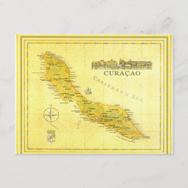 Cartão Postal Antilhas Neerlandesas, Mapa de Curaçao (Papel) (Frente)