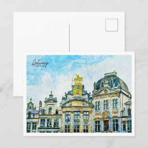 Cartão Postal Antuérpia Bélgica Linda Paisagem de Pintura Petrol