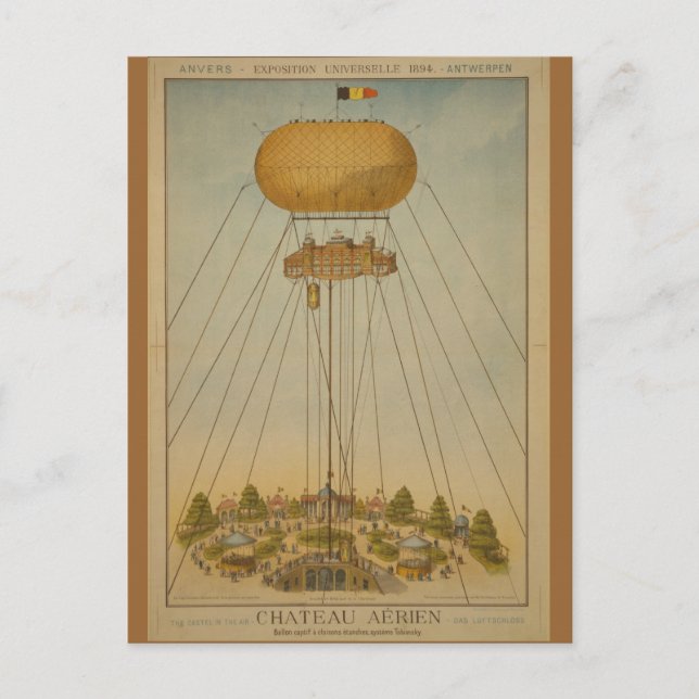 Cartão Postal Antuérpia Expo 1894 Air Castle Balloon (Frente)