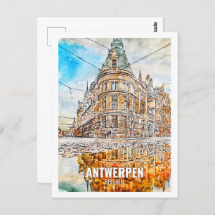 Cartão Postal Antwerpen Belgium Viagem Place Watercolor
