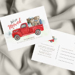 Cartão Postal Anunciamento de Movimentação de Cores de Água Movi<br><div class="desc">Compartilhe sua entusiasmo sobre sua mudança com amigos e familiares! Esta coloração d'água clássica do caminhão vermelho clássico que movemos o cartão de anúncio tem um roteiro decorativo e fontes modernas que você pode personalizar facilmente clicando no botão "Personalizar". Planejar uma festa de inauguração? Personalize facilmente este cartão postal para...</div>
