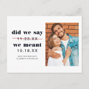Cartão Postal Anunciamos Mudar a Data do Casamento