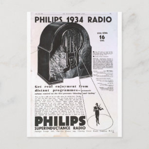 Cartão Postal Anúncio antiquado de rádio Philips 1934