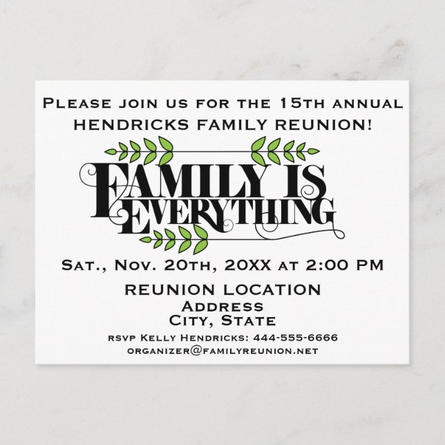 Cartão Postal Anúncio da Reunião Familiar (Frente)