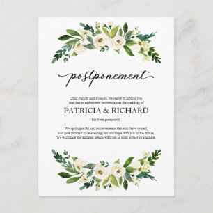 Cartão Postal Anúncio de adiamento de casamento Floral Greenery